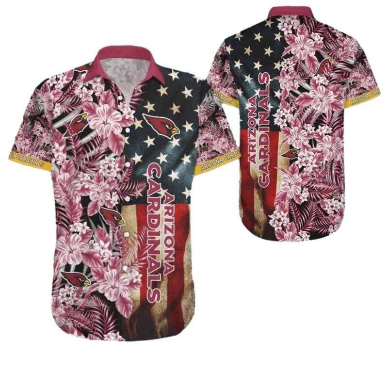 American Flag Arizona Cardinals Floral Hawaiian Shirt 1