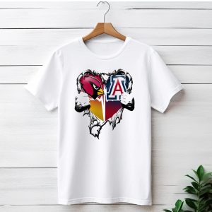 Arizona Cardinals And Arizona Wildcats Heart Tear T-Shirt