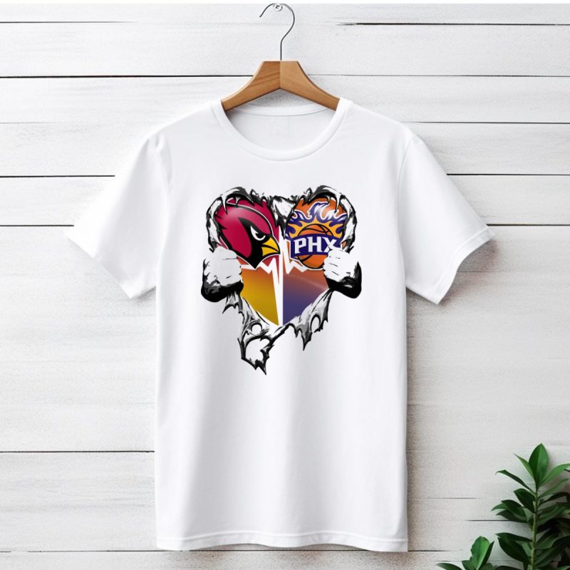 Arizona Cardinals And Phoenix Suns Heart Symbol With Torn Metal Effect T Shirt 1 T Shirt 1