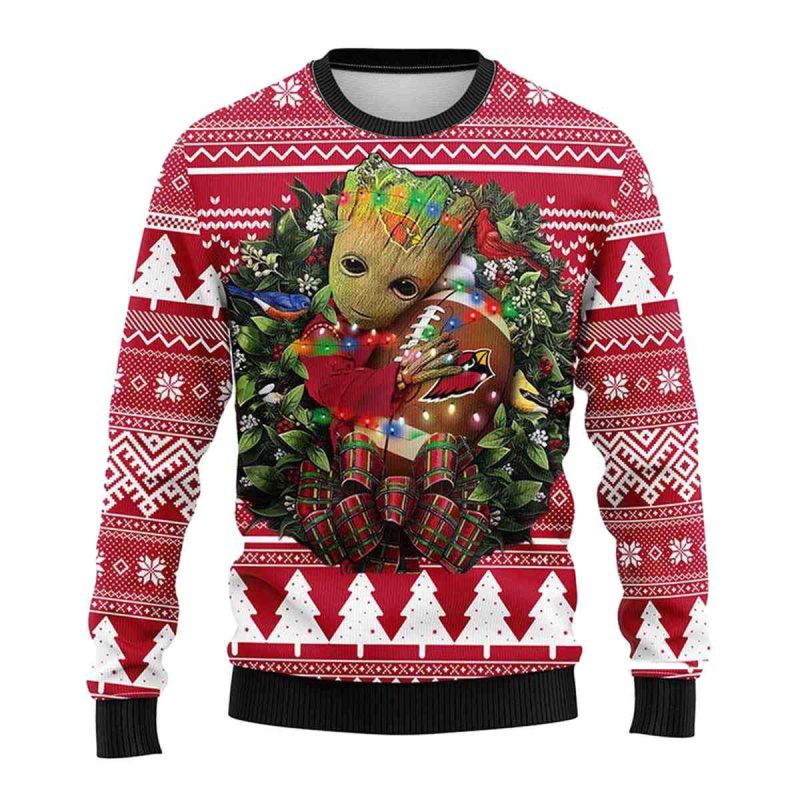 Arizona Cardinals Baby Groot Hug Christmas Ugly Sweater 1