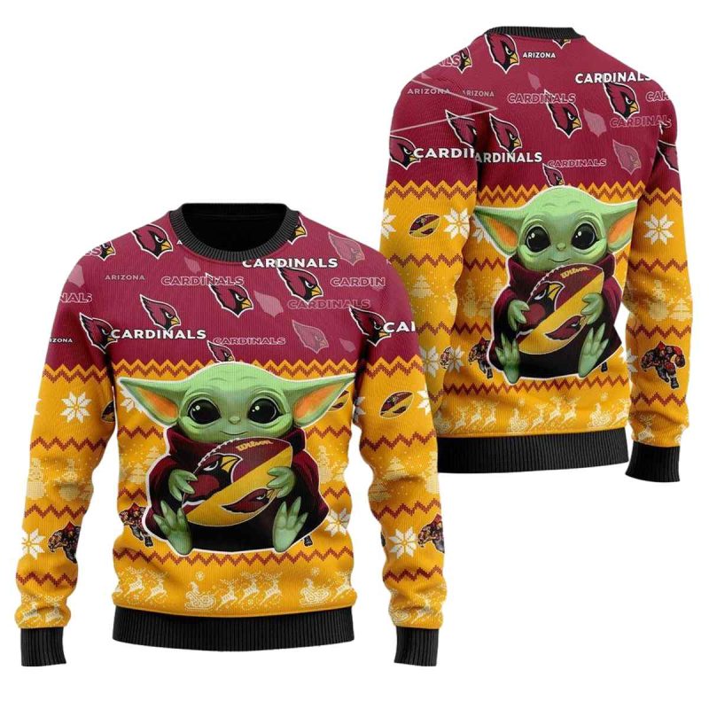 Arizona Cardinals Baby Yoda Hug Ball Ugly Sweater 1