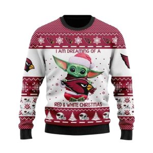 Arizona Cardinals Baby Yoda I Am Dreaming Of A Red And WHite Christmas Ugly Sweater