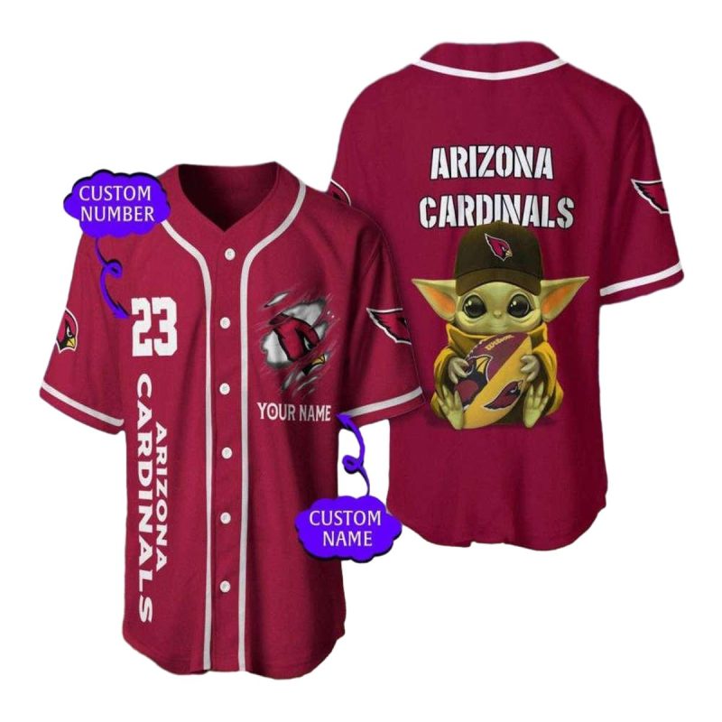 Arizona Cardinals Baby Yoda Lover Baseball Jersey 1