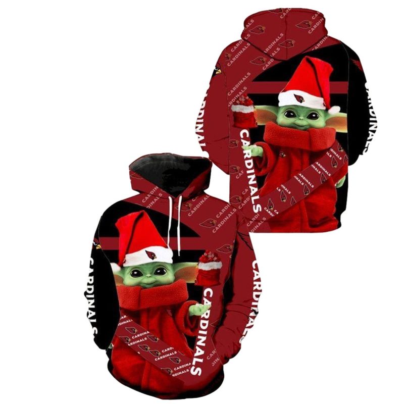 Arizona Cardinals Baby Yoda Santa Claus Aop Hoodie 1