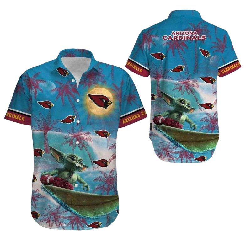 Arizona Cardinals Baby Yodas Surf Adventure Hawaiian Shirt 1