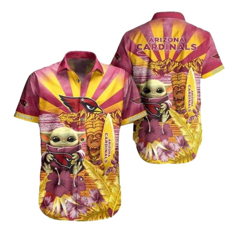 Arizona Cardinals Baby Yodas Tiki Adventure Hawaiian Shirt 1