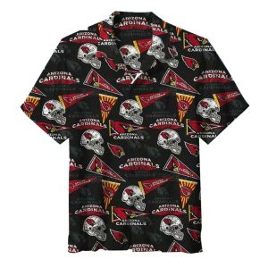 Arizona Cardinals Black Pattern Hawaiian Shirt With Football Logos