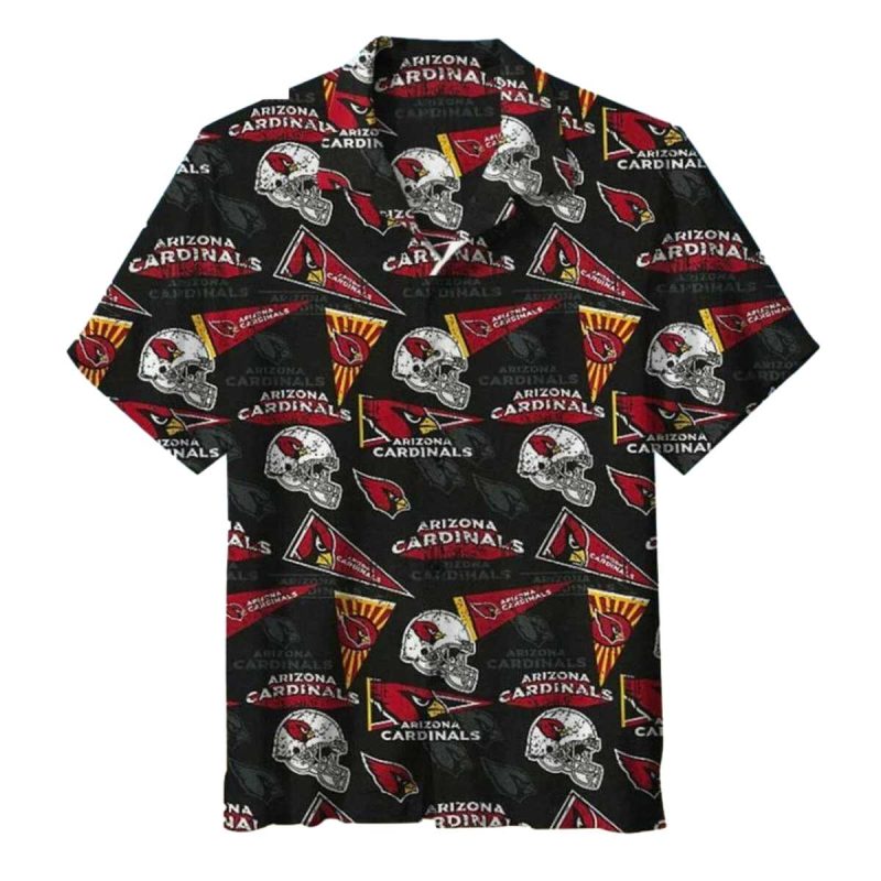 Arizona Cardinals Black Pattern Hawaiian Shirt With Football Logos 1