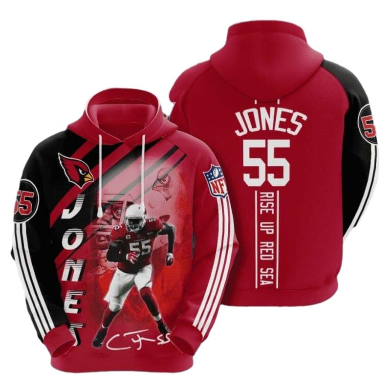 Arizona Cardinals Chandler Jones 55 Signature Red Black Aop Hoodie 1