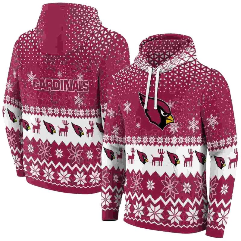 Arizona Cardinals Christmas Reindeer Motif Red Aop Hoodie 1