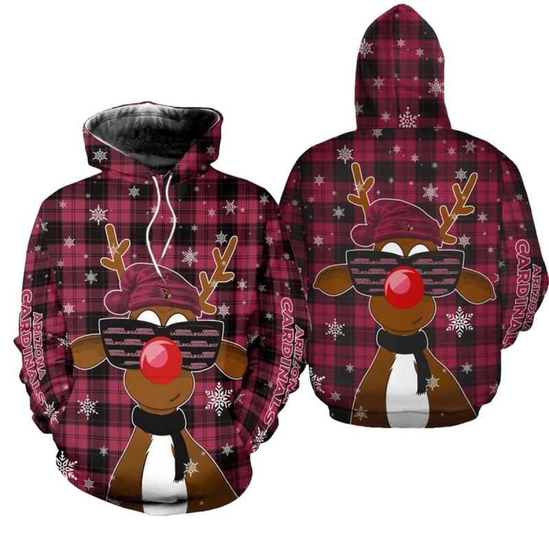 Arizona Cardinals Christmas Reindeer Sunglasses Aop Hoodie 1