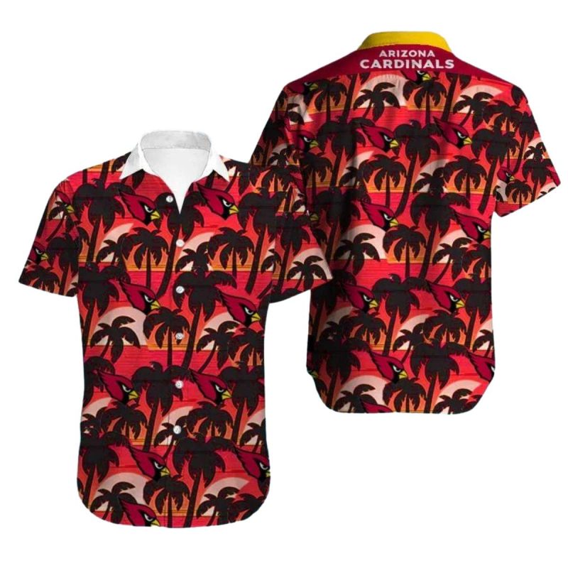 Arizona Cardinals Fiery Palm Tree Sunset Hawaiian Shirt 1