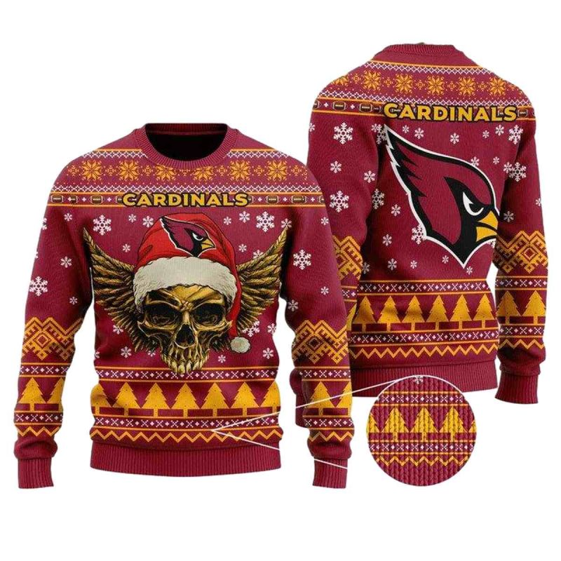 Arizona Cardinals Golden Skull Santa Claus Funny Ugly Sweater 1