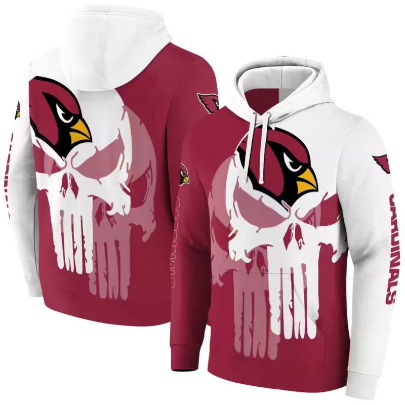 Arizona Cardinals Graphic Punisher Skull Red White Aop Hoodie 1