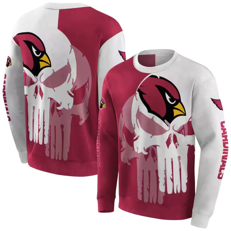 Arizona Cardinals Graphic Punisher Skull Red White Aop Sweatshirt 1