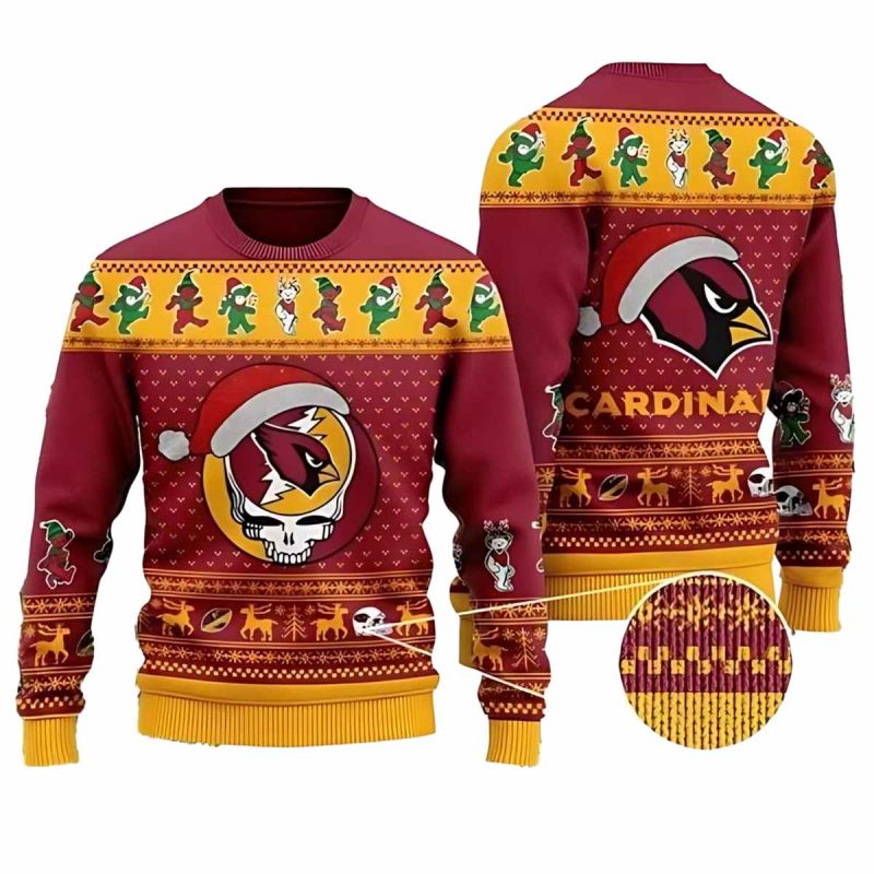 Arizona Cardinals Grateful Dead Skull And Bears Ugly Sweater 1