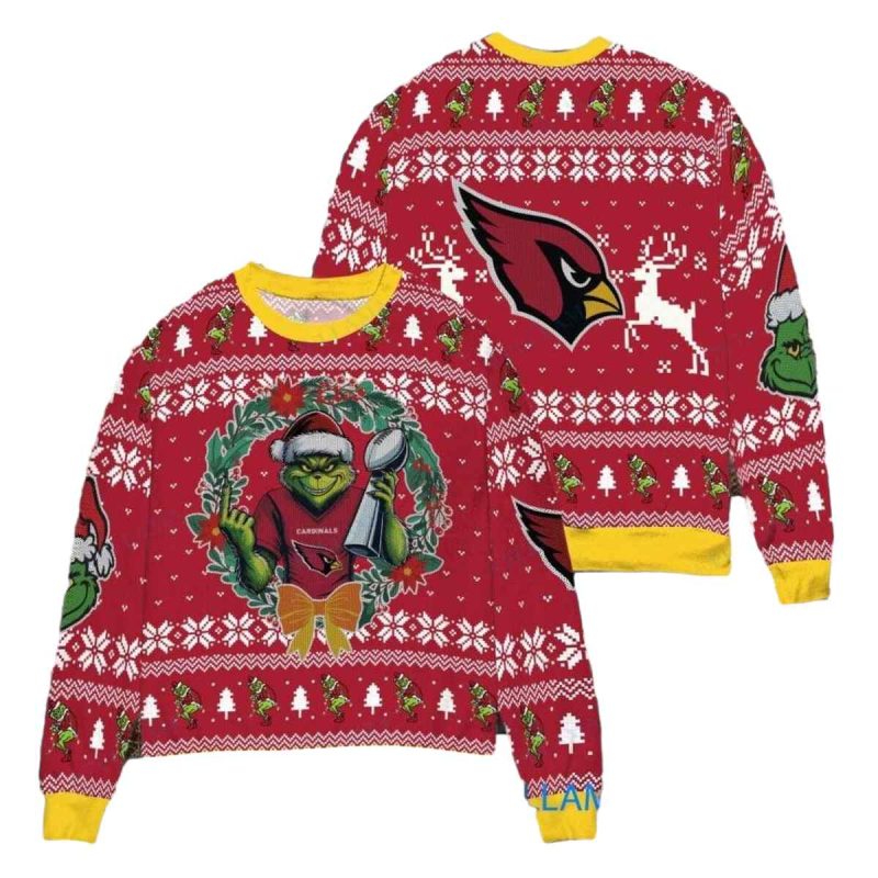 Arizona Cardinals Grinch Super Bowl Trophy Christmas Ugly Sweater 1