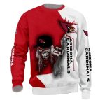 Arizona Cardinals Halloween Iron Skull Red And White AOP Sweatshirt