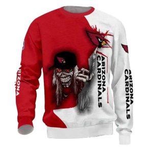 Arizona Cardinals Halloween Iron Skull Red And White AOP Sweatshirt