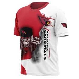 Arizona Cardinals Halloween Iron Skull Red And White AOP T Shirt