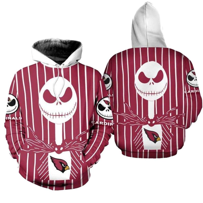 Arizona Cardinals Halloween Red Jack Skellington Super Bowl Aop Hoodie 1