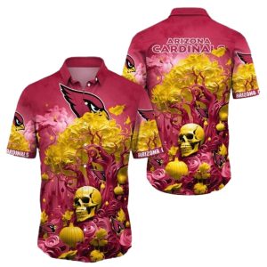 Arizona Cardinals Halloween Skull Pumpkin Hawaiian Shirt