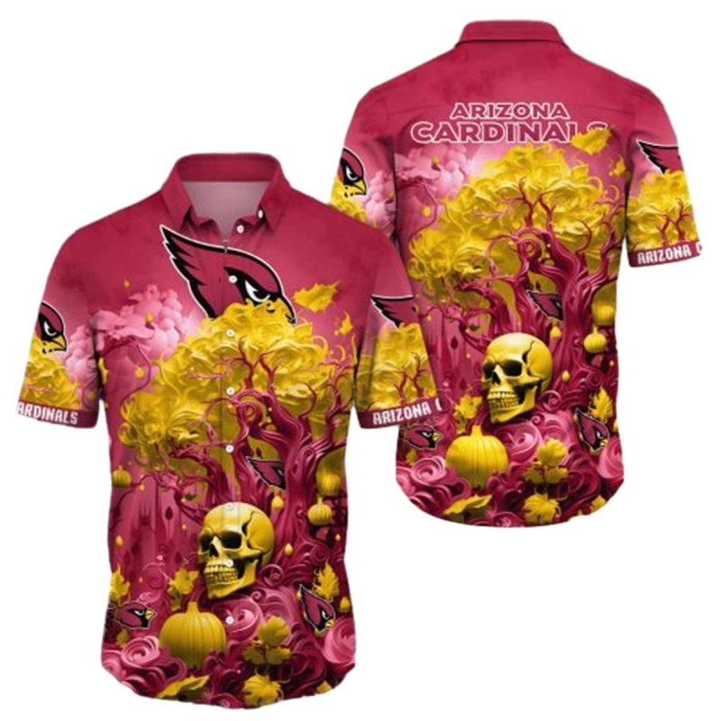 Arizona Cardinals Halloween Skull Pumpkin Hawaiian Shirt 1
