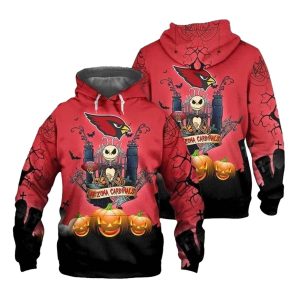 Arizona Cardinals Halloween With Jack Skellington Super Bowl AOP Hoodie