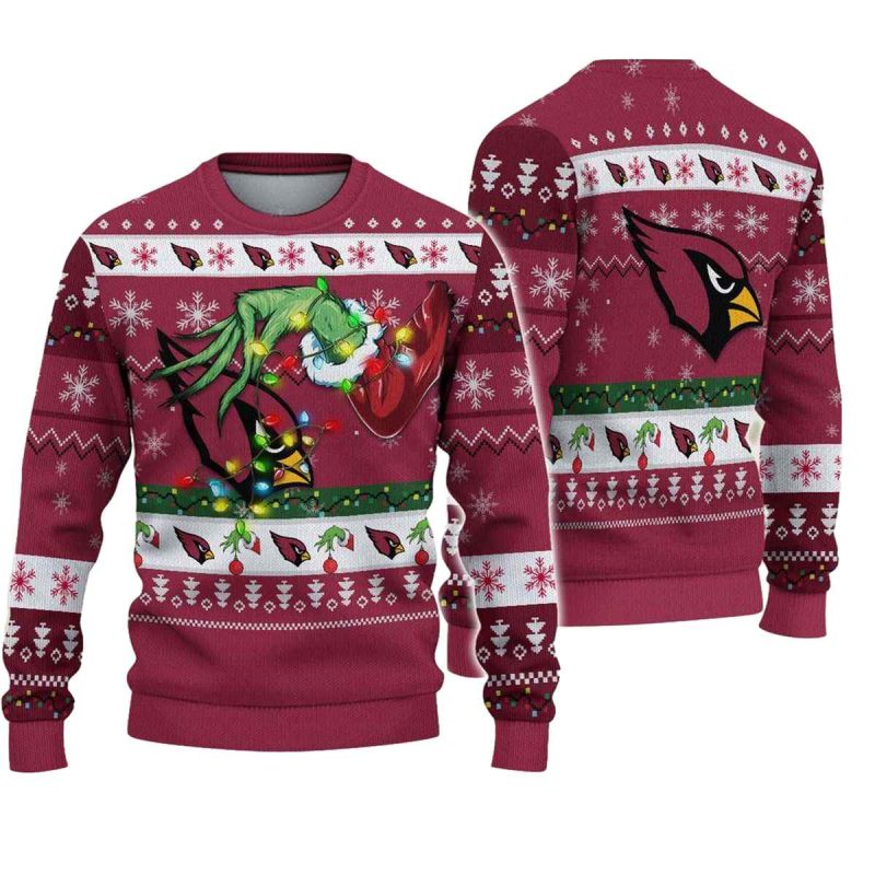 Arizona Cardinals Hand Grinch Christmas Ugly Sweater 1