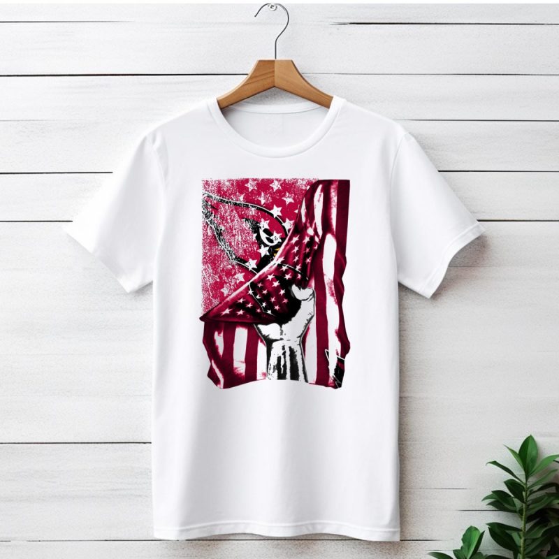 Arizona Cardinals Hand Holding American Flag With Cardinal Logo Stars T Shirt 1 T Shirt 1