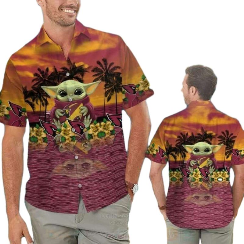 Arizona Cardinals Hawaiian Shirt Baby Yoda Star Wars Gift For New Dad 1