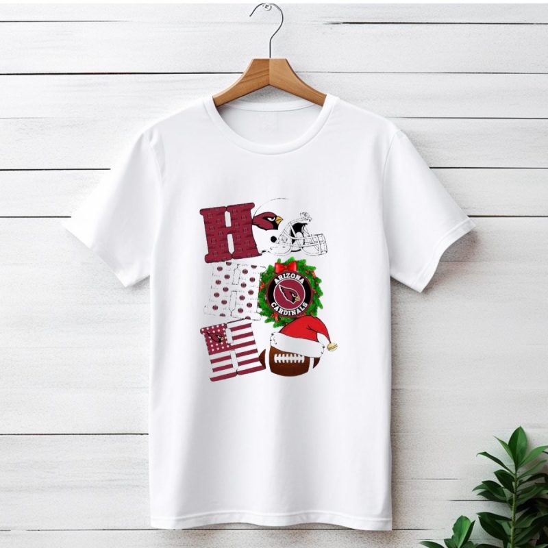 Arizona Cardinals Helmet Wreath Football Ho Ho Ho Merry Christmas T Shirt 1 T Shirt 1