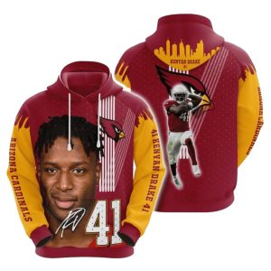 Arizona Cardinals Kenyan Drake 41 Signature Red Yellow AOP Hoodie