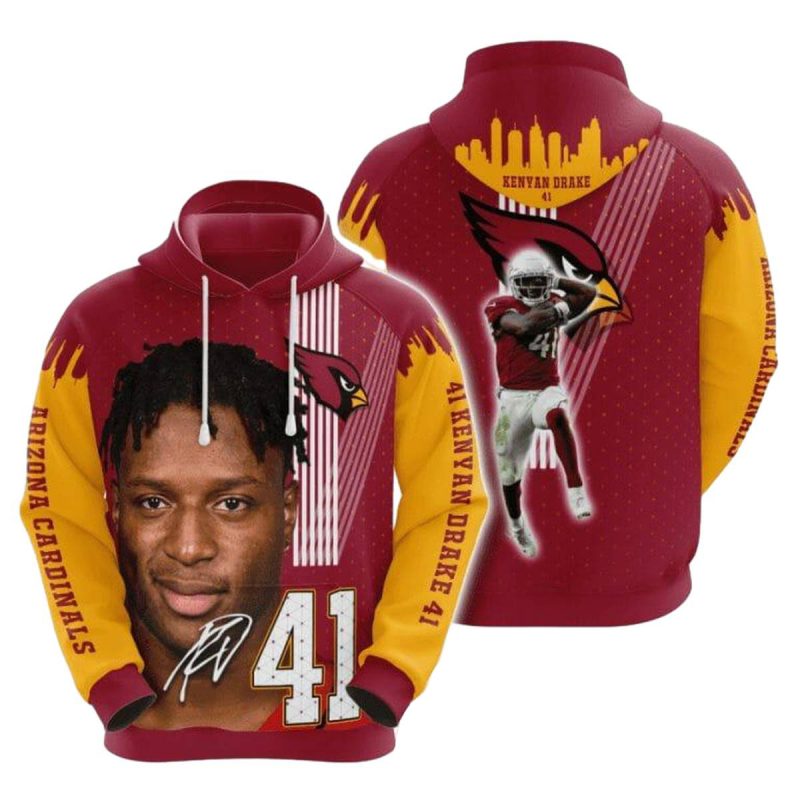 Arizona Cardinals Kenyan Drake 41 Signature Red Yellow Aop Hoodie 1