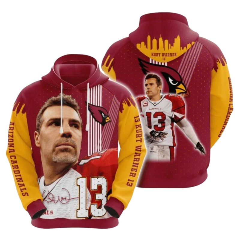 Arizona Cardinals Kurt Warner 13 Red Yellow Aop Hoodie 1