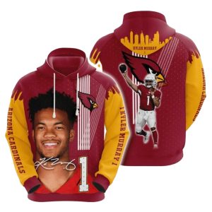 Arizona Cardinals Kyler Murray No 1 Signature Red Yellow AOP Hoodie