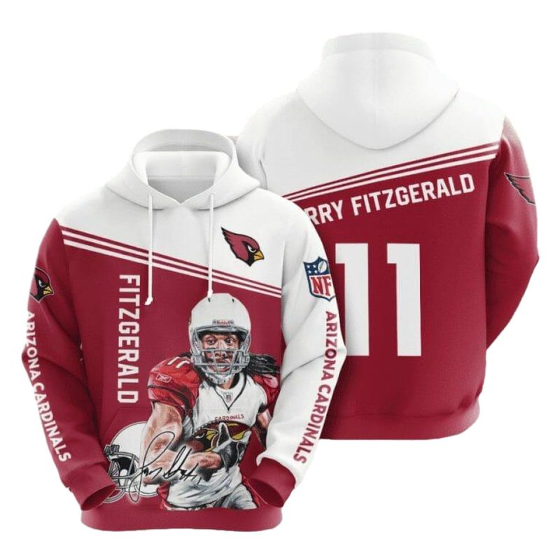 Arizona Cardinals Larry Fitzgerald 11 Red White Aop Hoodie 1