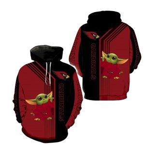 Arizona Cardinals Logo And Baby Yoda Red Black AOP Hoodie