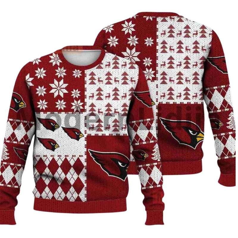 Arizona Cardinals Logo And Christmas Pattern Ugly Sweater 1