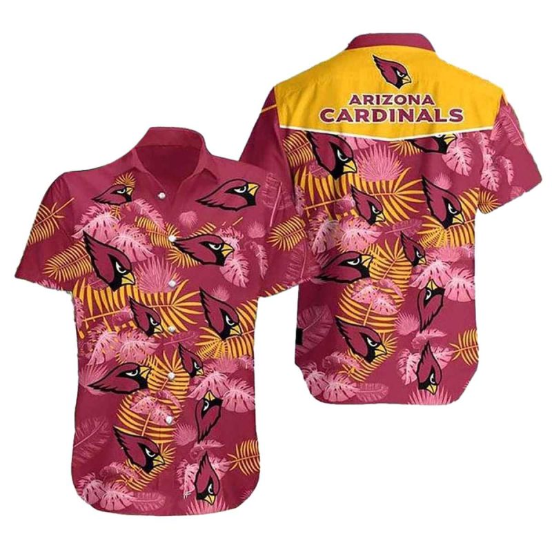 Arizona Cardinals Logo And Palm Leaves Hawaiian Shirt 1