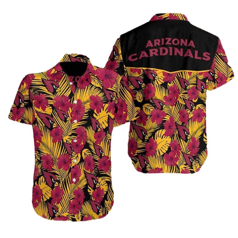 Arizona Cardinals Logo And Red Hibiscus Hawaiian Shirt 1