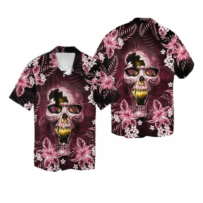 Arizona Cardinals Logo And Tropical Skull Hawaiian Shirt 1