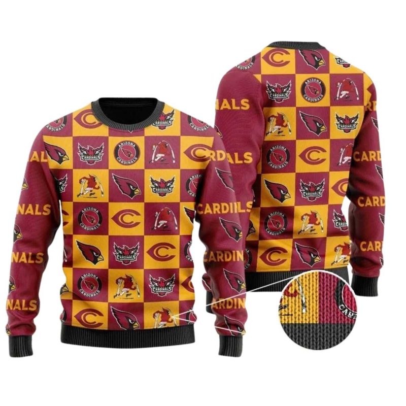 Arizona Cardinals Logo Checkered Flannel Ugly Sweater 1