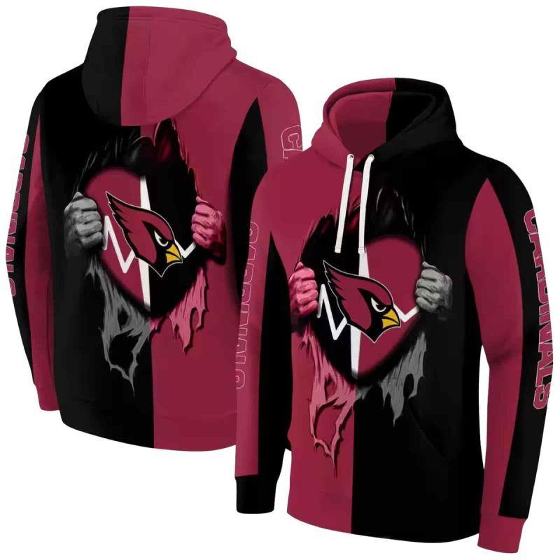 Arizona Cardinals Logo In My Heart Heartbeat Graphic Red Aop Hoodie 1