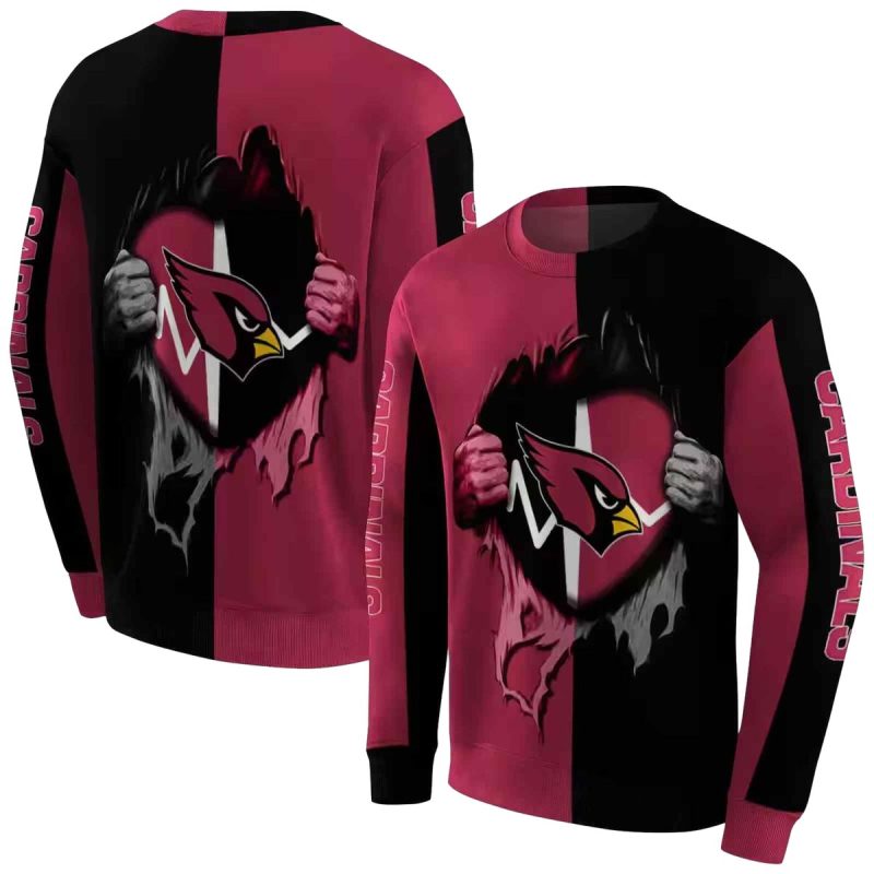 Arizona Cardinals Logo In My Heart Heartbeat Graphic Red Aop Sweatshirt 1