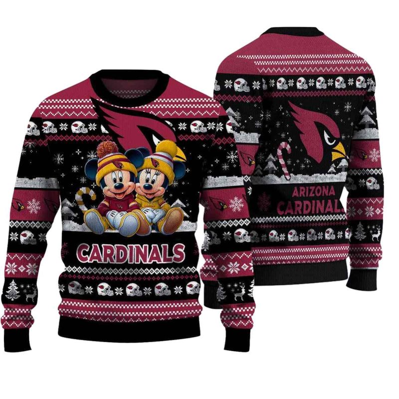 Arizona Cardinals Mickey And Minnie Cute Christmas Ugly Sweater 1
