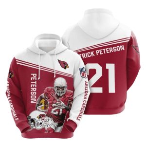 Arizona Cardinals Patrick Peterson 21 Red White AOP Hoodie