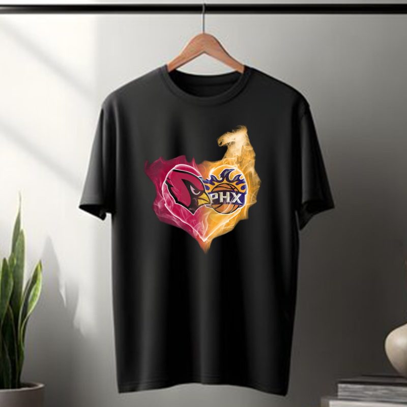 Arizona Cardinals Phoenix Suns Flame Heart T Shirt 1 T Shirt 1