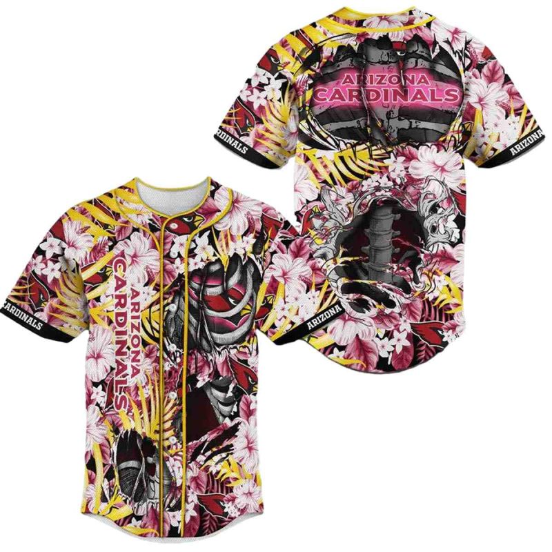 Arizona Cardinals Skeleton And Flower Baseball Jersey 1