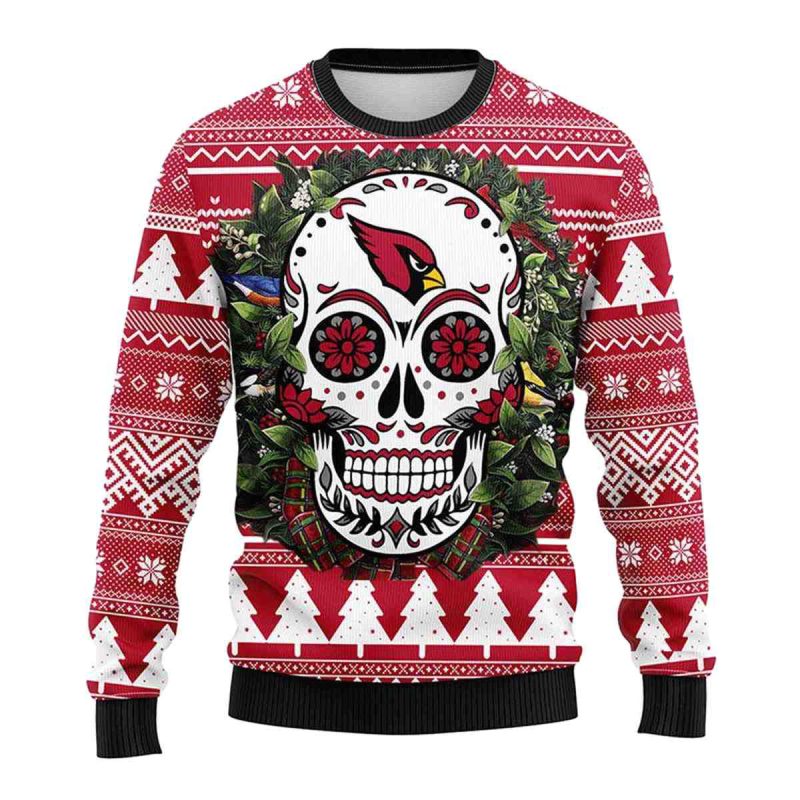 Arizona Cardinals Skull Flower Ugly Christmas Ugly Sweater 1